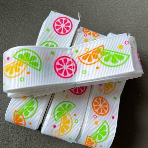 Grosgrain printed ribbon 7/8” 5 yards citrus neon fruit summer lemon lime orange - Picture 5 of 10